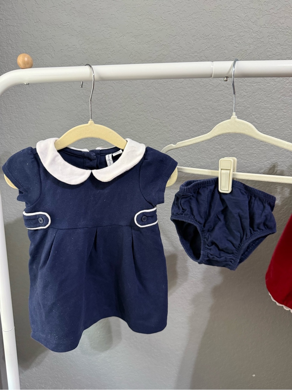 Janie and Jack Navy and White Peter Pan Collar Dress with Matching Bloomers